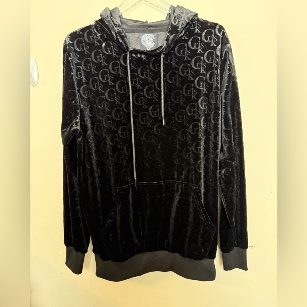 Crooks & Castles Hoodie Black Velvet Logo Velour Pocket Medium
